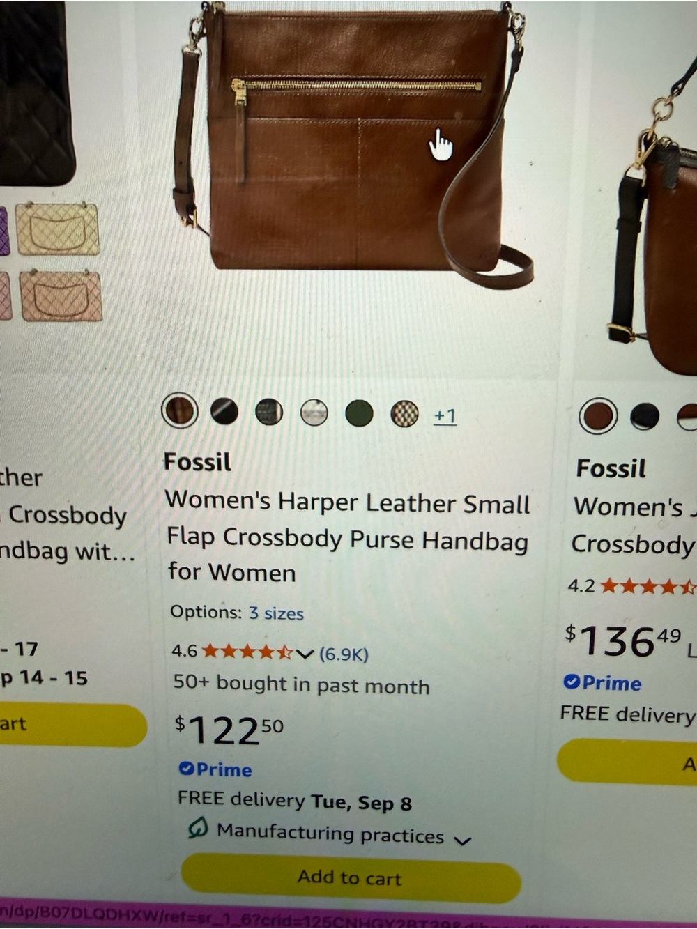 Fossil Brown Leather Crossbody with Gold-Tone Zipper